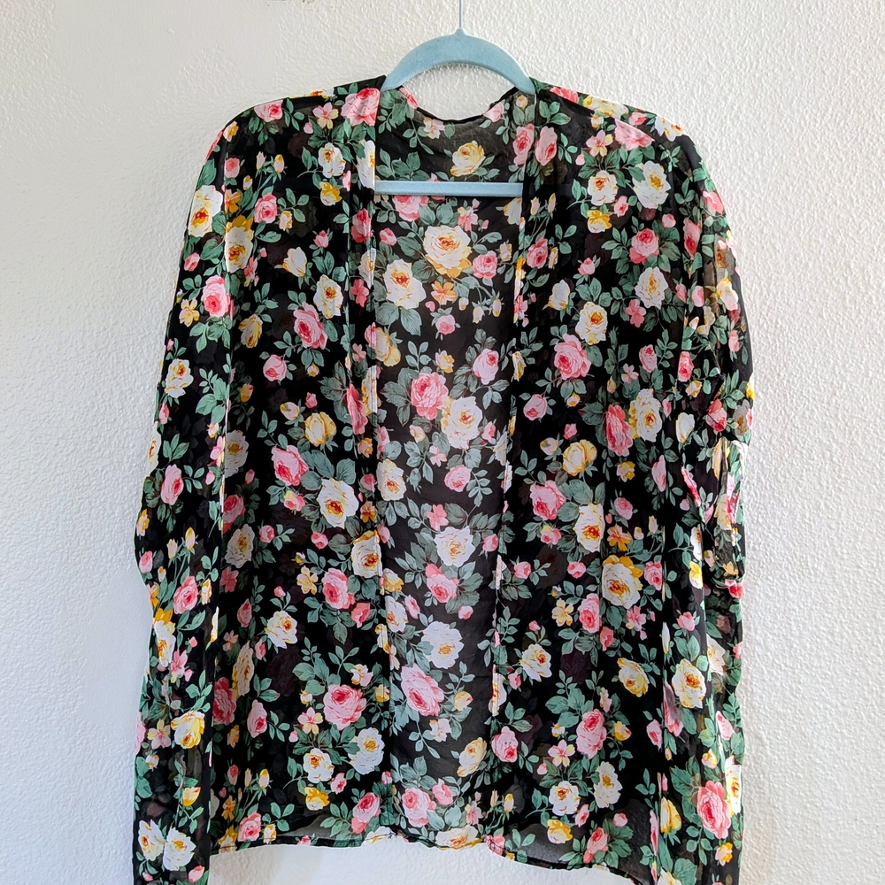 Floral Sheer Women's Top - Black and Pink
